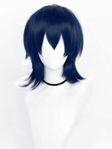 男女通用角色扮演短款反卷波波头，带刘海，蓬松波浪动漫风格，16英寸耐热合成纤维假发，角色扮演精灵短发，动漫发型 | 精灵短假发 - 彩色 - 查看 32