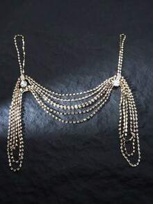 1pc Sexy Chest Chain, Multi-Layer Geometric Tassel Shoulder Chain, Fashionable Body Chain Necklace For Women - Multicolor - View 3