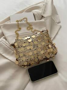 1pc Sequin Shoulder Bag, Fashion Crossbody Bag, Evening Clutch Purse For Women, Suitable For Party And Daily Use , Sequin - Gold - View 6