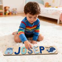 (CUSTOMIZED)1pc Customized Wooden Puzzle,1st Birthday Gift For Toddlers,Preschoolers Toys For 1,2,3,4,5,6 Years Old Children,Montessori Toys For Kids,Early Education Toys For Boys,Cognitive Toys For Girls,Beautiful Color Suitable Girls,Personalized Name Puzzle,Customized 3D Alphabet Jigsaw Puzzle - Blue - View 2