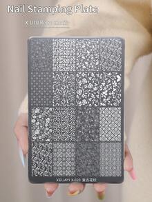 XEIJAYI 1pc Vintage Floral Nail Art Stamping Plate, Professional Metal Stamp Plate For Home & Salon Use, Easy DIY Nail Design Tool With Oriental Patterns - Silver - View 3