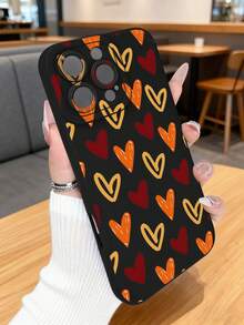 1 pieza Funda de teléfono con diseño de corazones dibujados a mano en tonos cálidos, estilo artístico y moderno ideal para San Valentín y amantes de la moda expresiva, protección elevada para lente con diseño de ojo, resistente a golpes, compatible con iPhone17 ProMax/16/15/14/13/12/11/Plus/Pro/ProMax, compatible con Galaxy A34/A35/A54/A55, Galaxy S20/S21/S22/S23/S24/S25 Ultra/Plus, compatible con Galaxy/Redmi/Honor/OPPO/ViVo - Negro - Ver 5