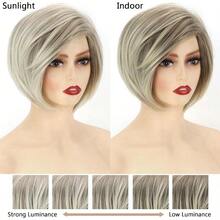 DLayered Short Blonde Bob Wigs For White Women Chin Length Ash Blonde Side Part Pixie Bob Wig Straight Hair Synthetic Natural Looking Daily Party Wig Inverted Bob Wig - ASHBLONDE - View 6