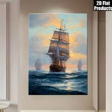 Pintura al óleo de velero náutico - Pintura decorativa con tema oceánico seleccionado, enmarcada con lienzo circundante, presentando un estilo náutico clásico de velero, adecuada para dormitorio, oficina y otros espacios - Pintura decorativa de paisaje marino vintage - transparente - Ver 6