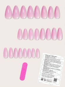 Instantly Upgrade Your Look With 24pcs Press On Nails Almond Nails French Tip Nails Full Coverage Fake Nails For Women And Girls Includes 1sheet Adhesive Tabs & 1pc Mini Files Suitable For Autumn And Winter Seasons Party Date And Office Daily Wear False Nails Jelly Glue Is Randomly Shipped - Pink - View 2