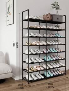 1 pieza Zapatero metálico negro de dos hileras con espacio mejorado, aprox. 40 pulgadas de ancho, apto para adultos y niños, minimalista, resistente al polvo, resistente, moderno, fácil de montar y desmontar, portátil, ideal para salón, dormitorio, recibidor, oficina, almacenamiento en casa, almacenamiento multicapa, regalo para fiestas y niños. - Multicolor - Ver 17