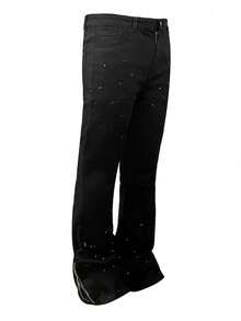Quần jeans nam dáng suông, nhẹ, chất liệu nhẹ, kiểu dáng công sở thường ngày, có khóa kéo và nút cài, kiểu dáng thoải mái, phong cách đường phố. - màu đen - Xem 3
