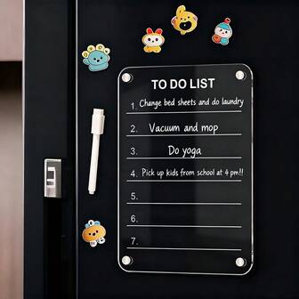 1个透明亚克力留言板日历，可擦写周计划/待办事项清单磁性冰箱贴，配有磁性可擦笔，亚克力透明日程板，强力磁性留言板冰箱贴，适用于家庭和办公室