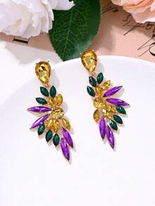 1 对奢华闪亮翼形女士耳坠，优雅镂空叶形设计，适合派对