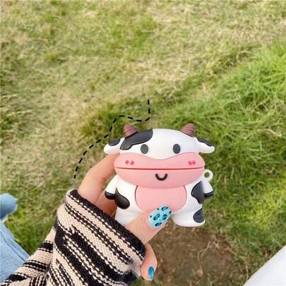 Cute Cow Pattern Silicone 1pc Cute Cow Silicone Soft Case + Carabiner Earbud Case Protective Cover Compatible With Apple 1st/2nd/3rd/Pro/Pro 2nd Gen, Creative Design Birthday Gift