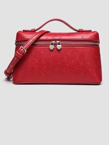 1pc Solid Color Ostrich Grain PU Square Shoulder Bag, Small Handbag For Women, Suitable For Everyday Stylish Matching And Travel - Đỏ - Xem 1