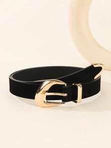 1pc Metallic Irregular Buckle Versatile Velvet PU Waist Belt For Women, Suitable For Daily Wear - Black - View 9