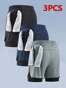 3pcs/Set Boyfriend Style Men's Quick Dry Sports Running Training Fitness Shorts, Summer - Grey - View 8