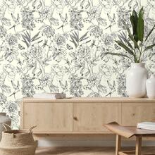 1 Roll Elegant Vintage Floral Self-Adhesive Wallpaper, Peel And Stick Wall Paper, Black & White Line Drawing Peony & Bird Pattern On Beige Background, Suitable For Living Room TV Backdrop, Home Decor, Cabinet, Bookshelf, Furniture Renewal, 17.32in Wide, Renter-Friendly, DIY Customizable - Multicolor - View 7