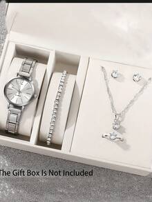 6pcs Women's Gorgeous Watch Rhinestone Silver Quartz Watch With Exquisite Jewelry Set Gift For Friends Gifts For Eid - Silver - View 4