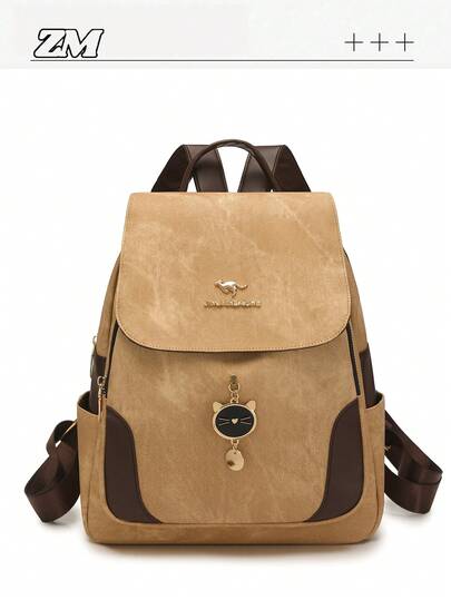 4-Color Backpack | Urban Casual Aesthetic Interpretation, Cute Cat Pendant, Commuting & Travel Versatile Gear, Each Style Comes With Custom Black Cat Metal Charm