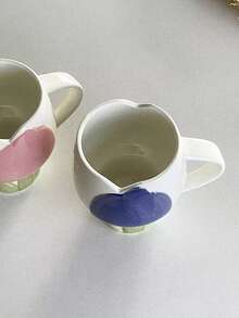 1pc INS Style High-Quality Tulip Ceramic Mug, Coffee Cup, Breakfast Milk Oatmeal Cup, Office Water Cup, Home Afternoon Tea Latte Cup, Juice Beverage Cup, Holiday Gift Cup For Family And Friends - Multicolor - View 7