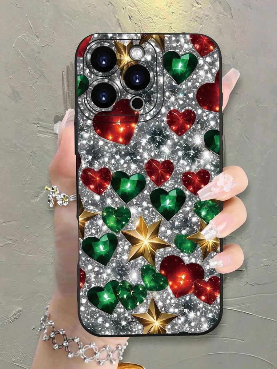 1PC, Funda de Teléfono con Diseño de Corazón y Estrella Brillante, Protección a Prueba de Golpes, Protección Elevada para Pantalla y Cámara, Mate Simple y Ligera Compatible con 16/16Plus/16ProMax, 15. 14, 13, 12, 11 Series, Adecuado para Samsung Galaxy S22, S23, S24, S25 PLUS ULTRA Series, Regalo de Pascua, Decoración de Navidad Halloween/Regalo de Cumpleaños, Novia, Novio, Amigo o para uno mismo. - Blanco - Ver 1