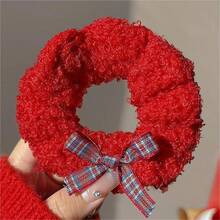 Elegant Scrunchie Hair Tie Simple Hair Bun Women Hair Accessories Red Series Plush Durable Hair Rope Christmas - FQ21-紅色毛絨 - 查看 11