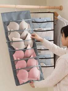 1pc Double-Sided Multi-Compartment Bra, Socks, Underwear Storage Hanging Bag, Foldable Wardrobe Door Organizer, Wall-Mounted Storage Pouch - Multicolor - View 2