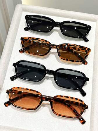 4 piezas Gafas de moda con montura pequeña y ojo de gato con estilo retro para mujeres y hombres, con patillas de metal personalizadas, diseño minimalista, adecuadas para fiestas, vacaciones, uso diario, viajes, playa