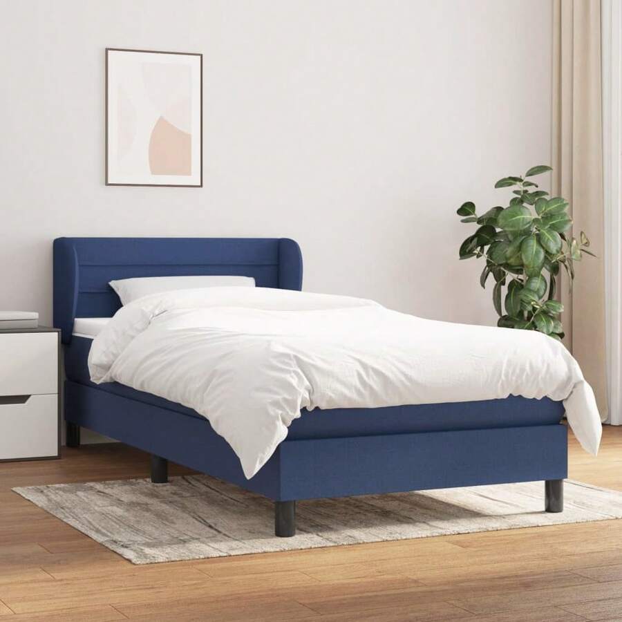 vidaXL Boxspringbett Mit Matratze, Blau, 100x200 Cm, Stoff - Blue - View 1