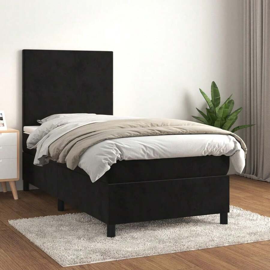 vidaXL Boxspringbett Mit Matratze, Schwarz, 90x190 Cm, Samt - Black - View 1