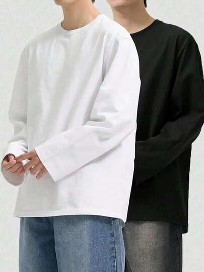 两件套加大码男士圆领长袖休闲T恤，易于搭配，送朋友的最佳礼物