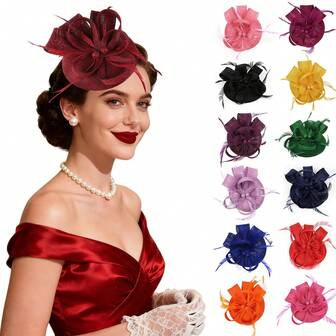 1pc Women's Flower Fascinator Hat Sinamay Feather Tea Party Fascinator Derby Hat Wedding Headband And Clip, Tiny Hats, Mini Cap, Mini Fascinator