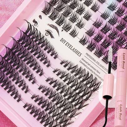 180pcs C-Curl Flared False Eyelashes Set, Includes Black & White Dual-Ended Eyelash Glue, 2 Styles, Fashionable & Natural Look, Suitable For All Occasions