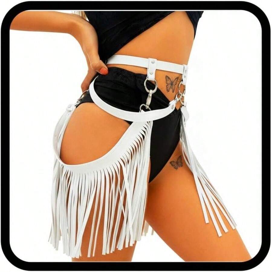 Asooll Punk Leather Wom Belts Tassel Fashion Waist Belts Nightclub Party Rave Accessories Belts For Wom And Girls - 如圖 - 查看 1