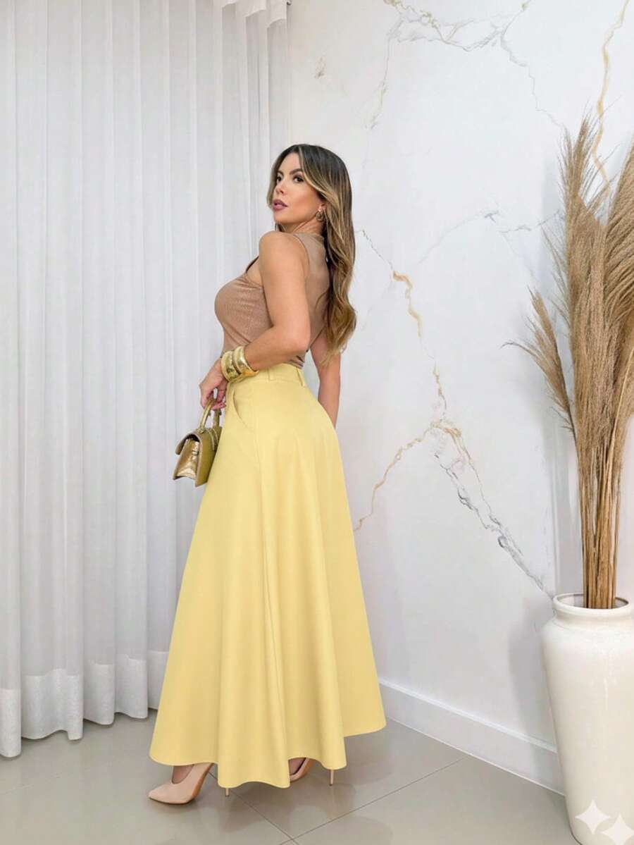 Women's Long Tailored Skirt, Mega Elegant, Super  And Stylish - 黃色 - 查看 1