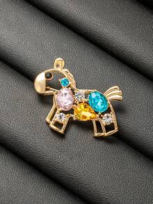 1枚可爱卡通水晶小马胸针，镂空动物花朵胸针，质感奢华高端，时尚百搭配饰