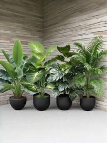 4pcs - Large Artificial Green Plant Palm Tree Set, Includes 48 Big Leaves, Christmas Decor, Modern Wedding Garden Decor; Maintenance-Free Evergreen Prosperity Tree Artificial Plants, Suitable For All Seasons; Suitable For Potted Christmas Trees For Thanksgiving, Halloween And Other Holidays - Multicolor - View 4
