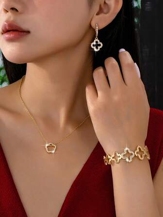 1 Set Elegant Floral Shaped Delicate Jewelry Accessories 4-Piece Combination Set For Women