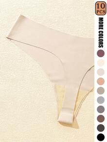 10pcs Seamless Women's Thong Panties, Maillard Color Tones - Soft & Comfortable Nylon Blend Lingerie, Brown And Purple Shades, Low-Rise, Stretchy Fit, Opaque, Comfortable Underwear | Minimalist Style | Stretchy Nylon Blend