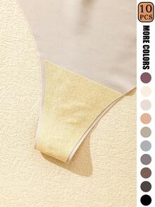 10pcs Seamless Women's Thong Panties, Maillard Color Tones - Soft & Comfortable Nylon Blend Lingerie, Brown And Purple Shades, Low-Rise, Stretchy Fit, Opaque, Comfortable Underwear | Minimalist Style | Stretchy Nylon Blend
