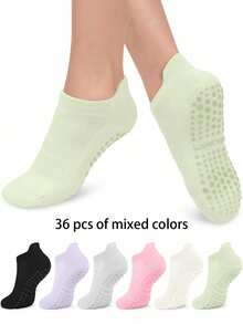 6 双女士彩色瑜伽袜，带抓地力和脚踝袖口，透气短款瑜伽/舞蹈袜，适合运动、芭蕾、瑜伽，2/6/10/12/20/30 双装可选 - 彩色 - 查看 19