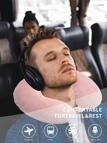 Black Travel Neck Pillow, Best Memory Foam Airplane Pillow For Head Support Soft Adjustable Pillow For Plane, Car & Home Recliner Use Travel Rest Supplies Travel Items Sleep Help Vacation Accessories Holiday Comfortable Sleepers For Travel Camping Office Accessories Travel Plane - màu đen - Xem 8