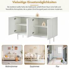 Modern Minimalist White Sideboard With 4 Patterned Doors For Dining Room And Living Room (White)