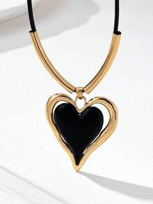 1pc Retro Unique Design Black Heart Pendant Necklace, Versatile For Women Casual, Party Wear Or Gift - Multicolor - View 4