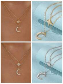 1Pc Star Moon 925 Sterling Silver Classic Necklace Eternity For Daily Wear Daily Wear Wedding Party Engagement Fine Jewelry