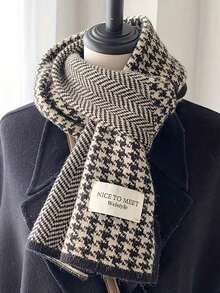 2pcs/1pc Unisex Autumn/Winter Knitted Houndstooth Scarf, Warm & Versatile Neck Warmer, Suitable For Business & Casual Outfits - Multicolor QNG - View 8