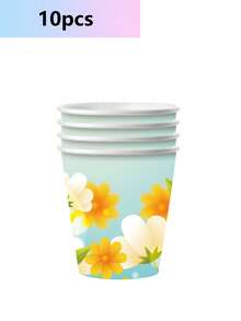 10pcs Printed Rustic Chrysanthemum Theme Birthday Party Supplies Set Disposable Paper Plates Paper Cups Tissue Paper Party Wedding Picnic Outing - Multicolor - View 4