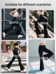 2pcs High Waist Flare Leg Thermal Lined Yoga Pants, Elastic Waist Drawstring Sweatpants With Pockets For Women, Warm Soft Lined Bootcut Trousers For Workout, Running, Autumn/Winter - Black - View 9