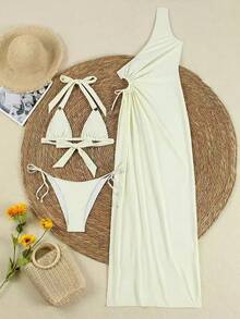 Bộ bikini hai mảnh kiểu Pháp màu be, cổ khoét sâu, phong cách gợi cảm dành cho nữ, thích hợp cho kỳ nghỉ hè, xuân 2026. - Màu be - Xem 4