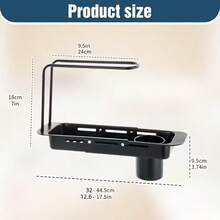 Elegant Design, Expandable Stainless Steel Kitchen Sink Organizer – Draining Rack With Sponge Holder, Suitable For All Sinks - màu đen - Xem 6
