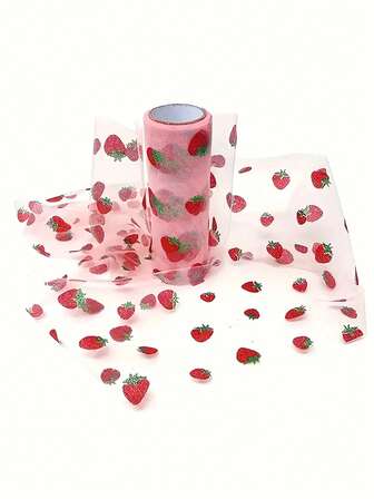 1卷闪亮草莓亮片薄纱面料 - 非常适合用作派对桌旗、椅背装饰带、蝴蝶结、派对小礼物和婴儿派对装饰