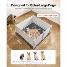 Dogs Whelping Box, 60 X 60 X 24 Inch, Plastic PVC Puppies Playpen With Height Adjustable Door And Washable Pee Pad, Anti-Deformation Indoor Puppy Play Pen For Extra Large Breed Dogs, Milk White - Grey - View 2