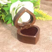 Ring Box With 2 Slot Wooded Heart Shaped Jewellry Display Box For Proposal Engagement Wedding - Coffee Brown - View 6